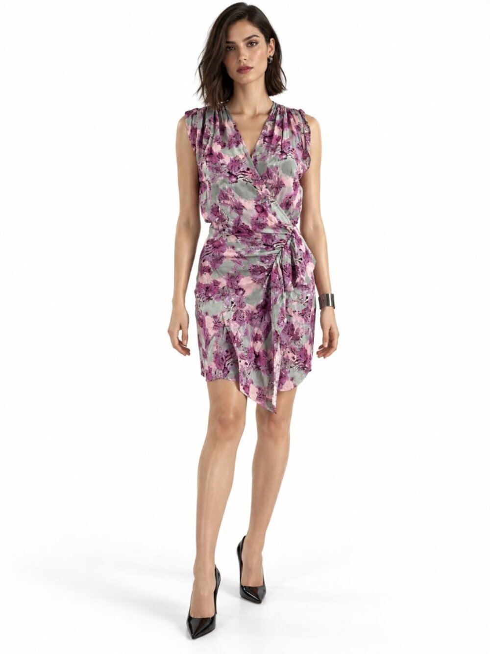 IRO Otilda Floral Cocktail Mini Dress Purple Gray Size FR 34 US 2